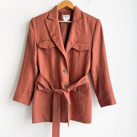 Ports International Holt Renfrew Linen Safari Blazer Bronze Belted 6 - Picture 1 of 5